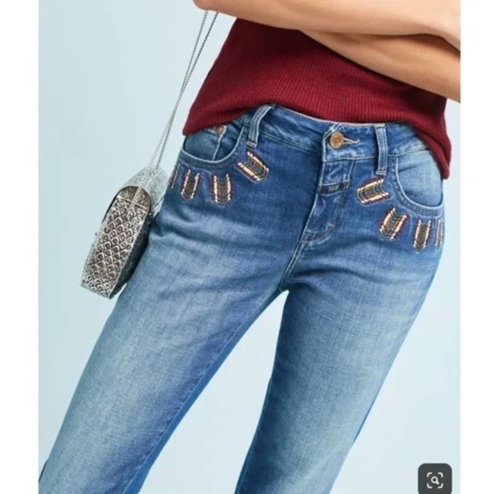 Anthropologie‎ CLOSED Baker Mid Rise Slim Jean Embroidered Pockets Size 25